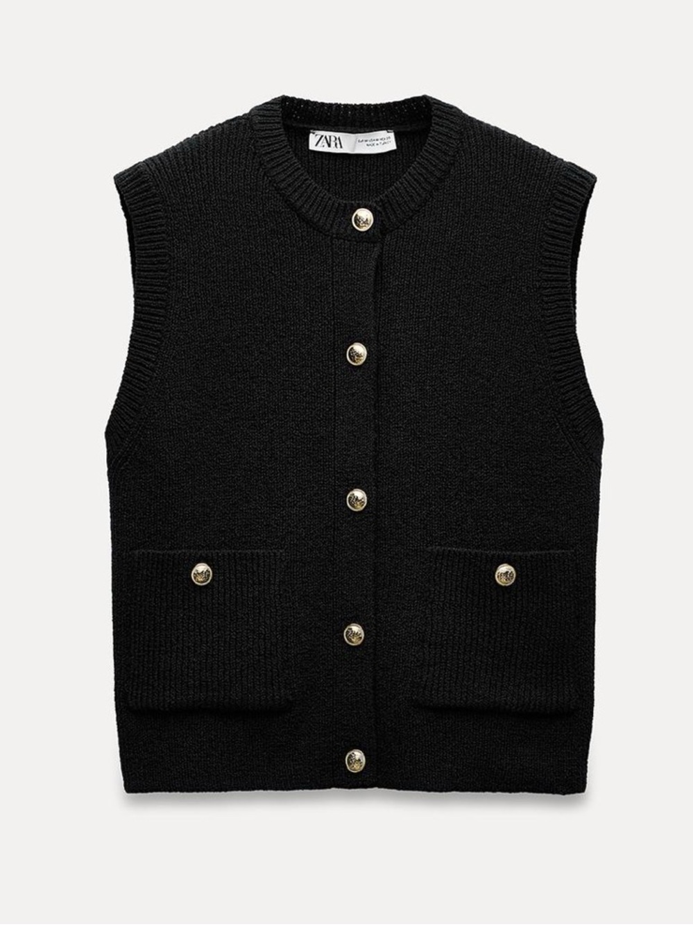 Zara Black Knit Buttoned Vest / NAVY
